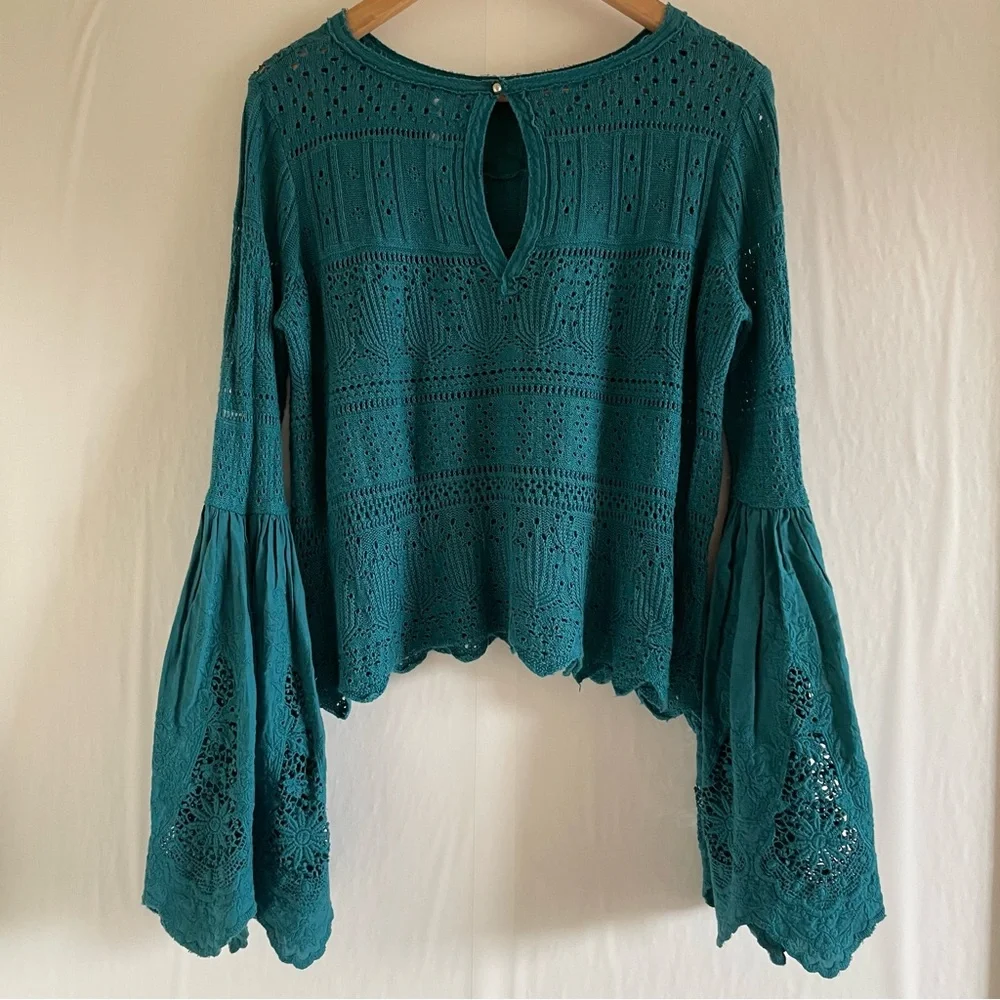 Free People Once Upon. Time Knit Bell Teal Top Size S